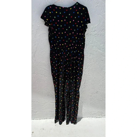 Eloquii Womens Flounce Sleeve Keyhole V Neck Polka Dot Jumpsuit Black Sz 14 - Picture 3 of 11